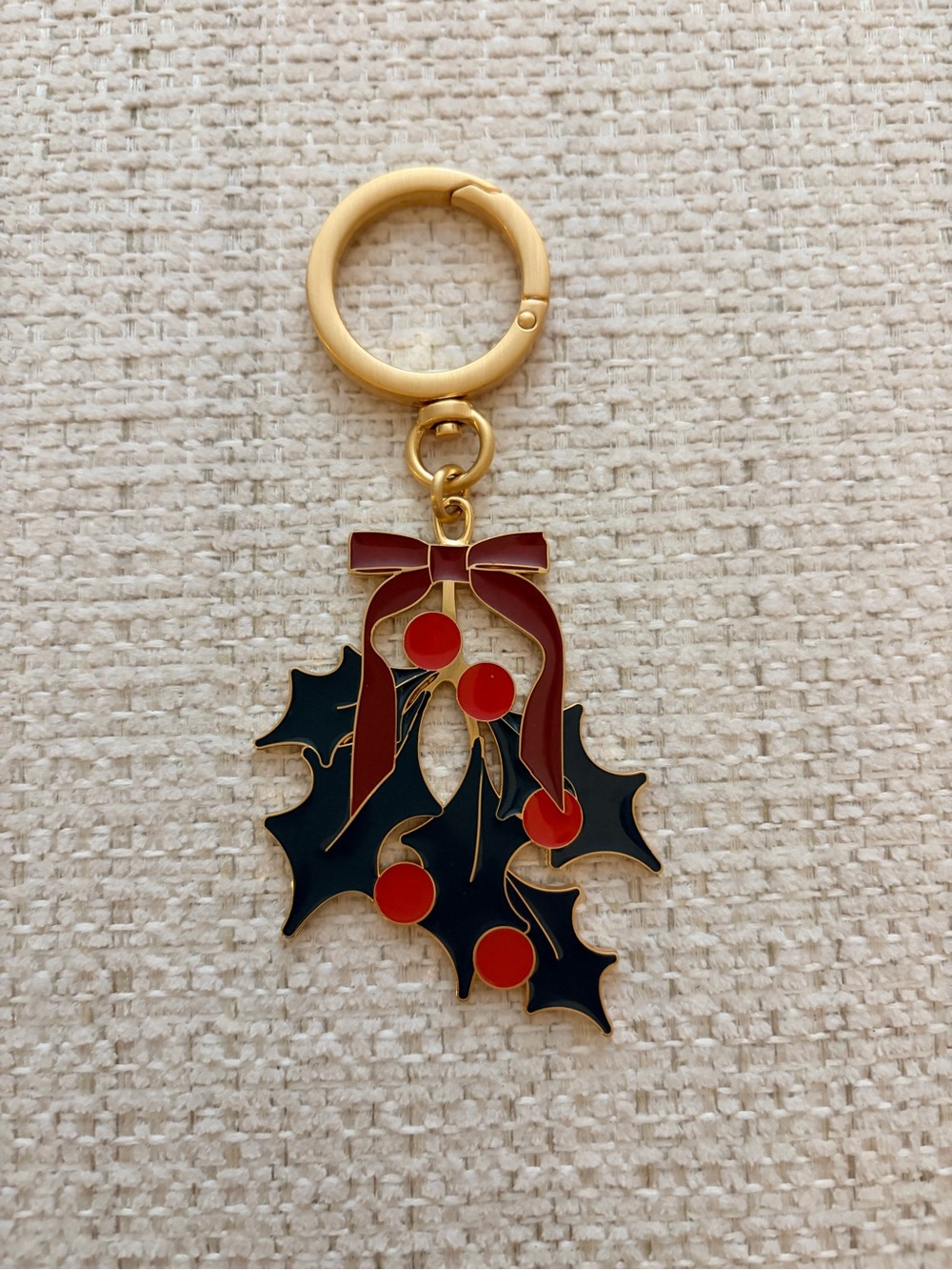 Festive Mistletoe Enamel Bag Charm with Red Bow